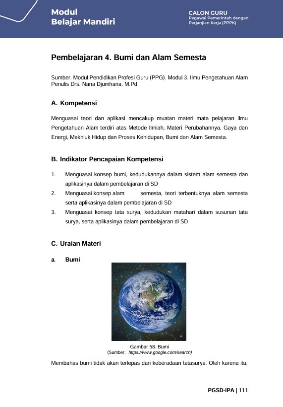 Modul Belajar Mandiri: Pembelajaran 4. Bumi dan Alam Semesta